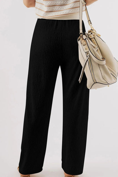 Vibrant Styles Textured Drawstring Straight Pants - Effortless Comfort & Chic Fit - adritiX