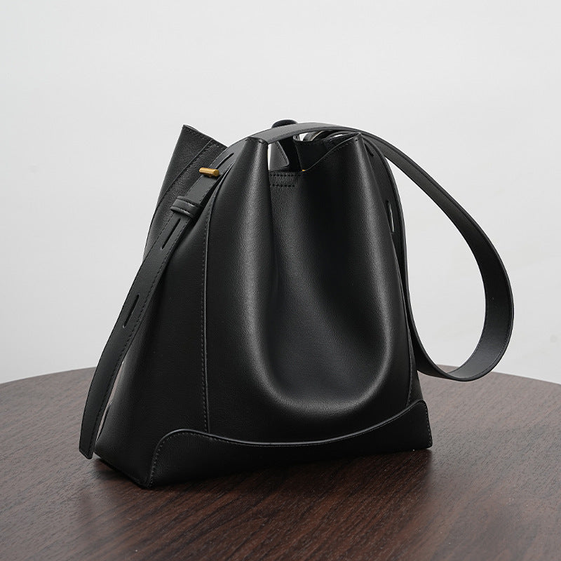 Bags-Shoulder Capacity Women's Leather Height Cross Body Bucket Bag - adritiX