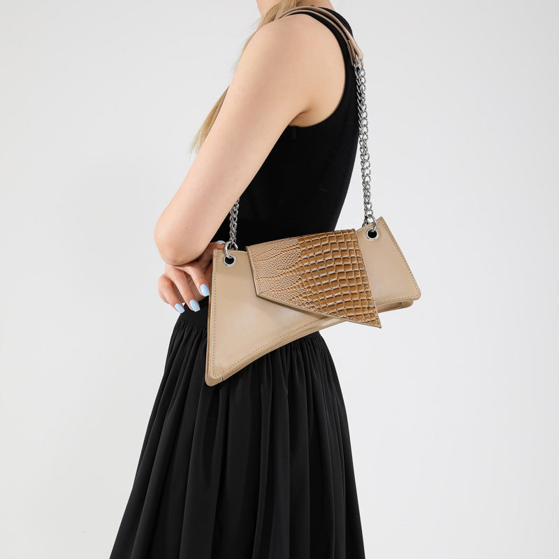 Bags-Stone Pattern Patent Leather Glossy Square Pouch Women - adritiX