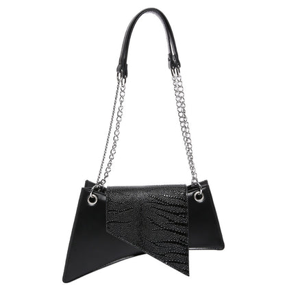 Bags-Stone Pattern Patent Leather Glossy Square Pouch Women - adritiX