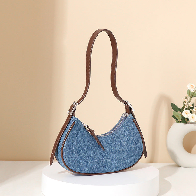 Bags-French Retro Denim Crescent Handbag - adritiX