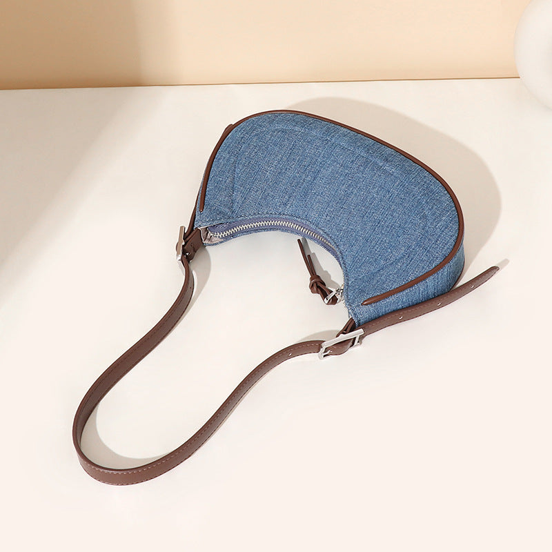 Bags-French Retro Denim Crescent Handbag - adritiX
