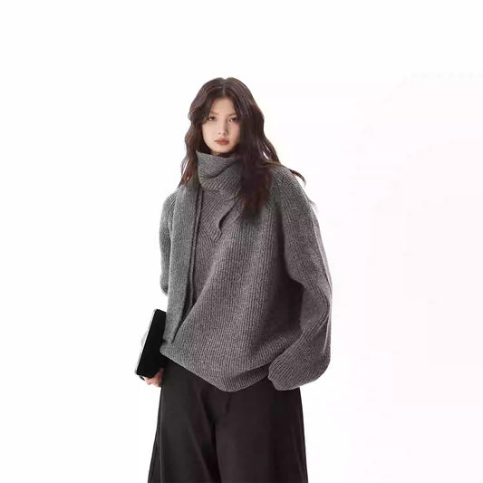 Gray Heavy Industry Women's Pullover Scarf Sweater - adritiX