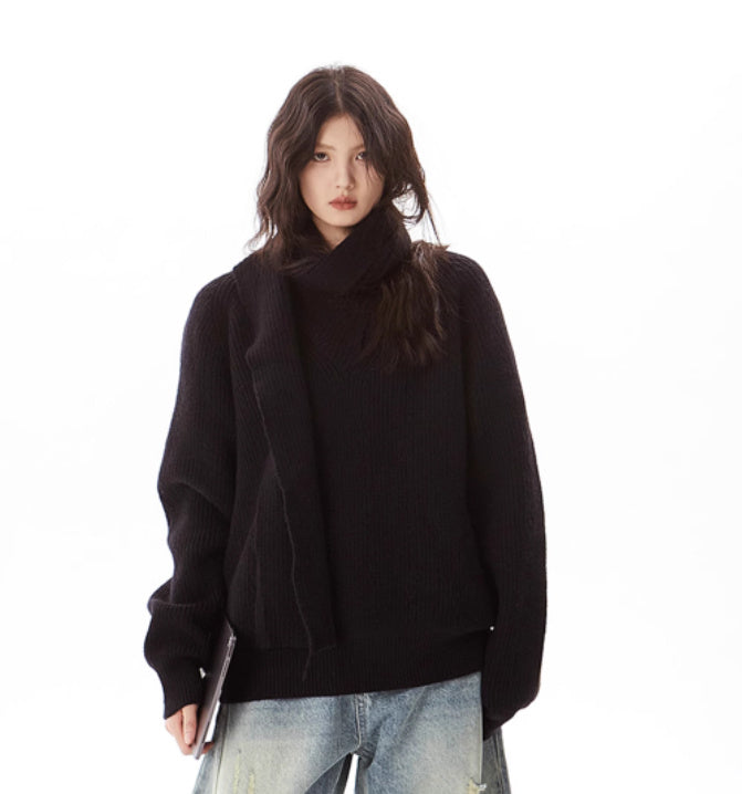 Gray Heavy Industry Women's Pullover Scarf Sweater - adritiX