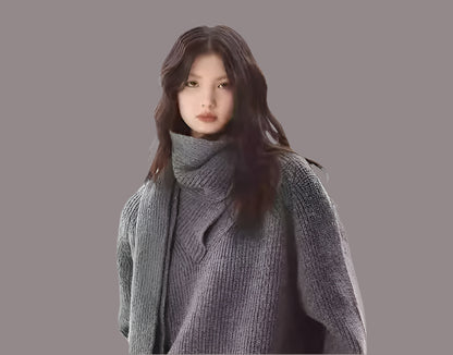 Gray Heavy Industry Women's Pullover Scarf Sweater - adritiX