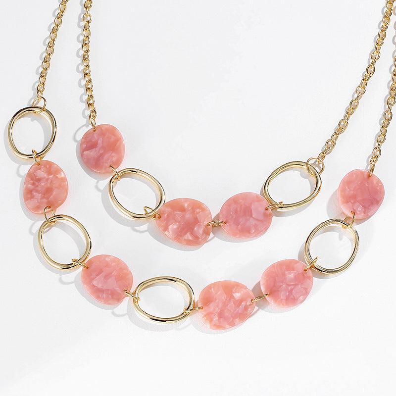 Regular Alloy Geometric Circle Acetate  Gold Plated Multilayer Short Necklace Women - adritiX