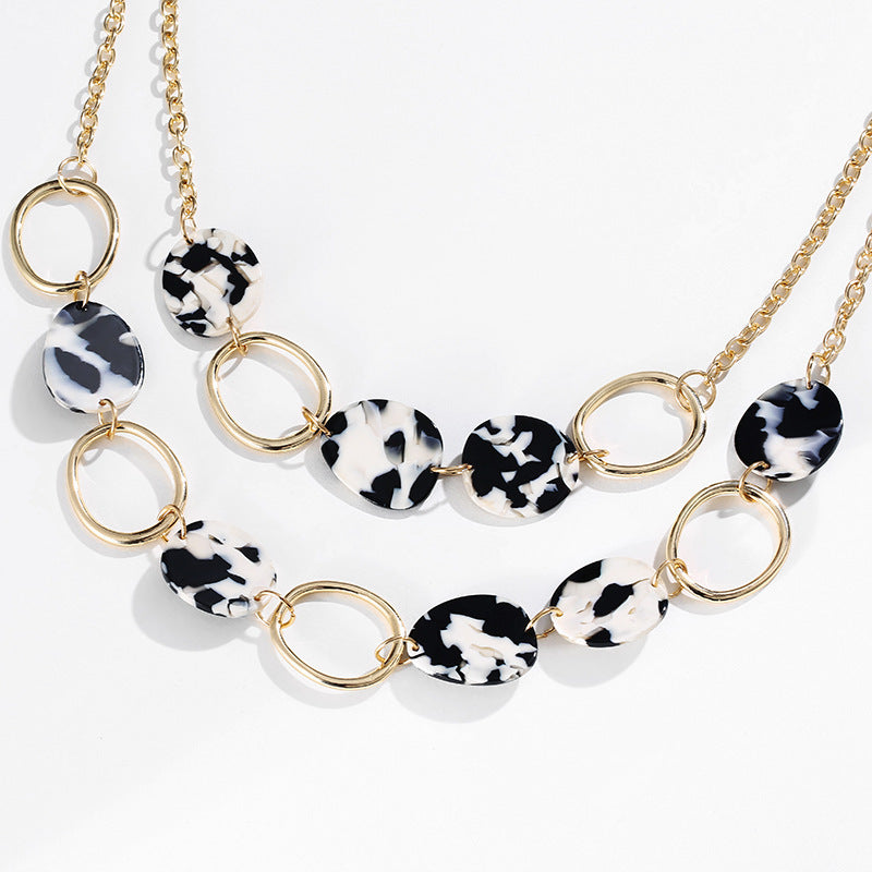 Regular Alloy Geometric Circle Acetate  Gold Plated Multilayer Short Necklace Women - adritiX
