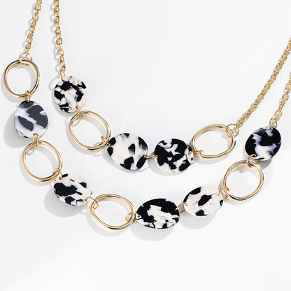 Regular Alloy Geometric Circle Acetate  Gold Plated Multilayer Short Necklace Women - adritiX