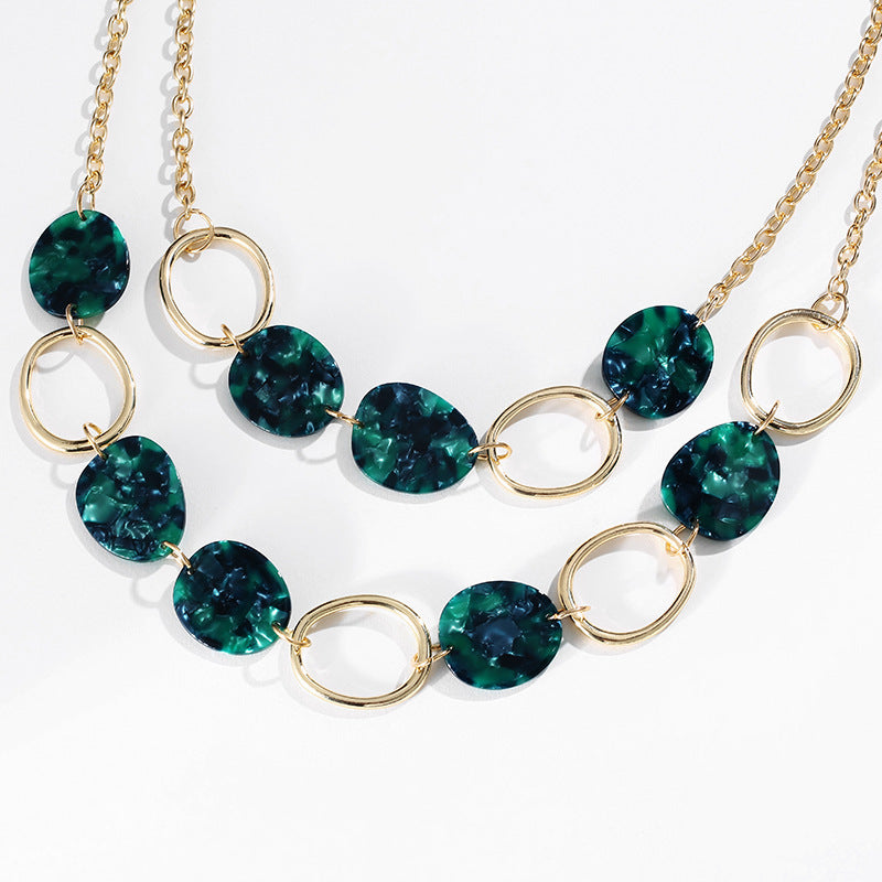 Regular Alloy Geometric Circle Acetate  Gold Plated Multilayer Short Necklace Women - adritiX