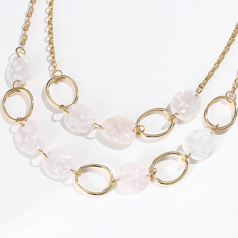 Regular Alloy Geometric Circle Acetate  Gold Plated Multilayer Short Necklace Women - adritiX