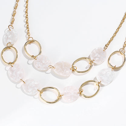 Regular Alloy Geometric Circle Acetate  Gold Plated Multilayer Short Necklace Women - adritiX
