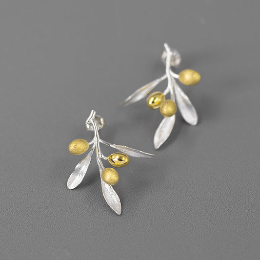 The Taste Of Love Sterling Silver Natural  And Elegant Olive Branch Stud Earrings - adritiX