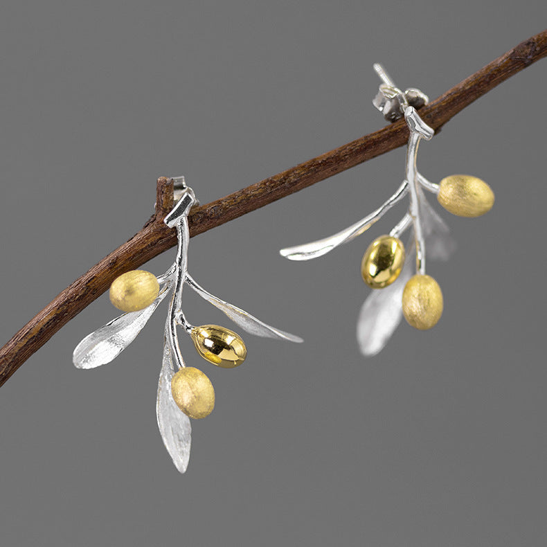 The Taste Of Love Sterling Silver Natural  And Elegant Olive Branch Stud Earrings - adritiX