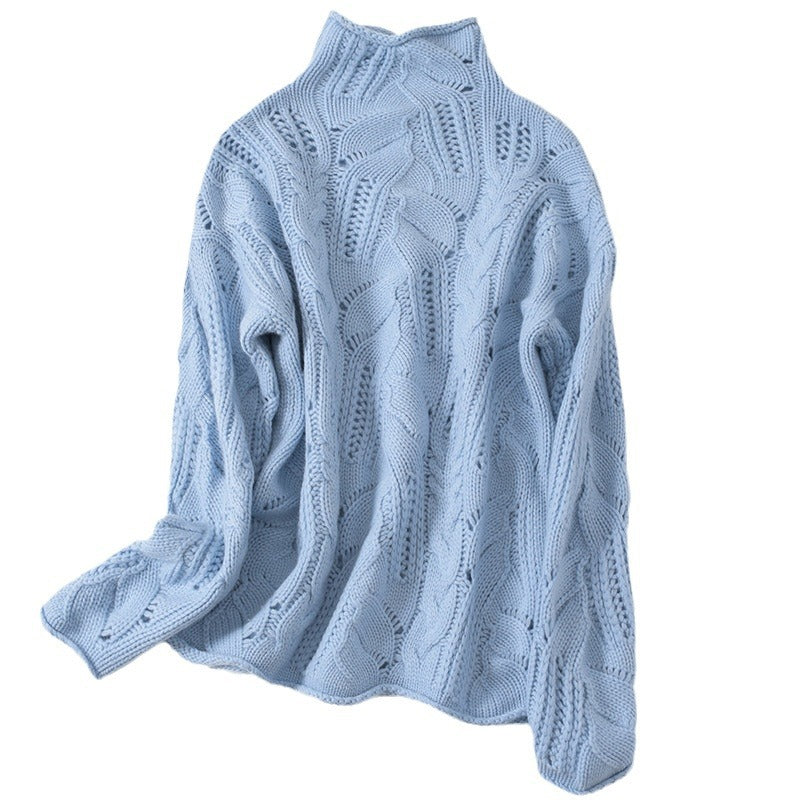 Artistic Mesh Sweater Pure Cashmere Shirt Women's High Neck Thickened Fashionable - adritiX