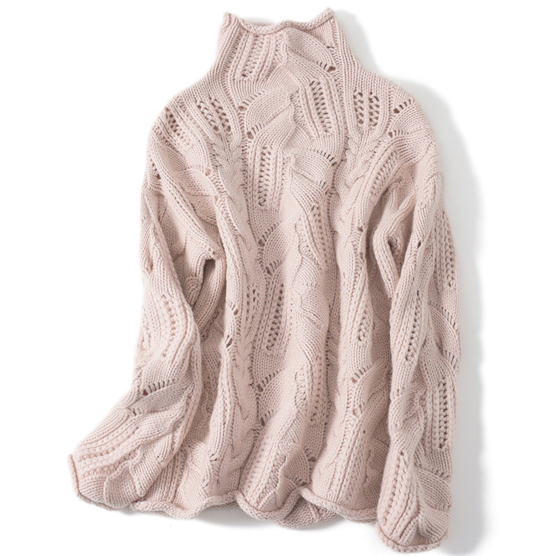 Artistic Mesh Sweater Pure Cashmere Shirt Women's High Neck Thickened Fashionable - adritiX