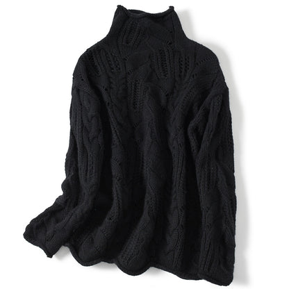 Artistic Mesh Sweater Pure Cashmere Shirt Women's High Neck Thickened Fashionable - adritiX