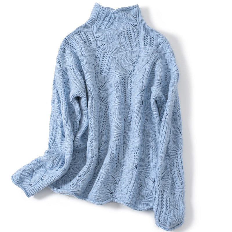 Artistic Mesh Sweater Pure Cashmere Shirt Women's High Neck Thickened Fashionable - adritiX