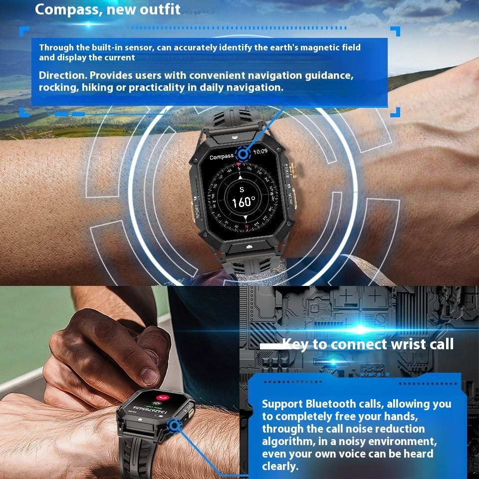 Smart Watch Bluetooth Calling Voice Assistant Gas Compass Sports Watch - adritiX