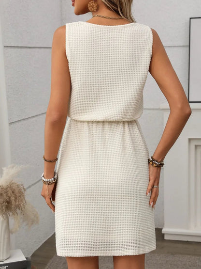 Waffle - Knit Drawstring Mini Tank Dress - adritiX