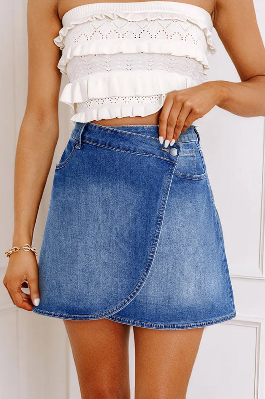 Wrapped Crossed Waist Denim Mini Skirt - adritiX