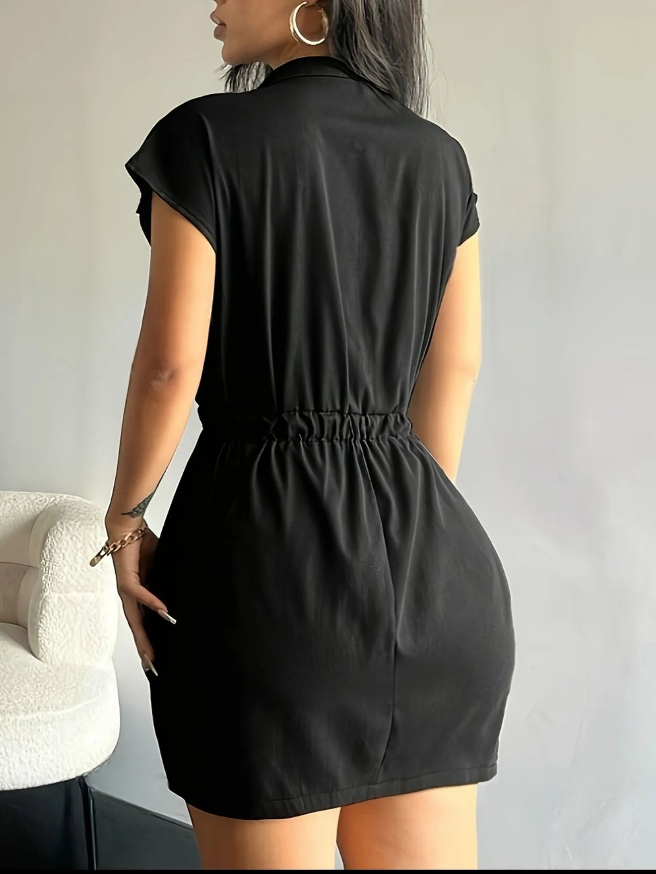 Zipper Front Short Sleeve Mini Dress - adritiX