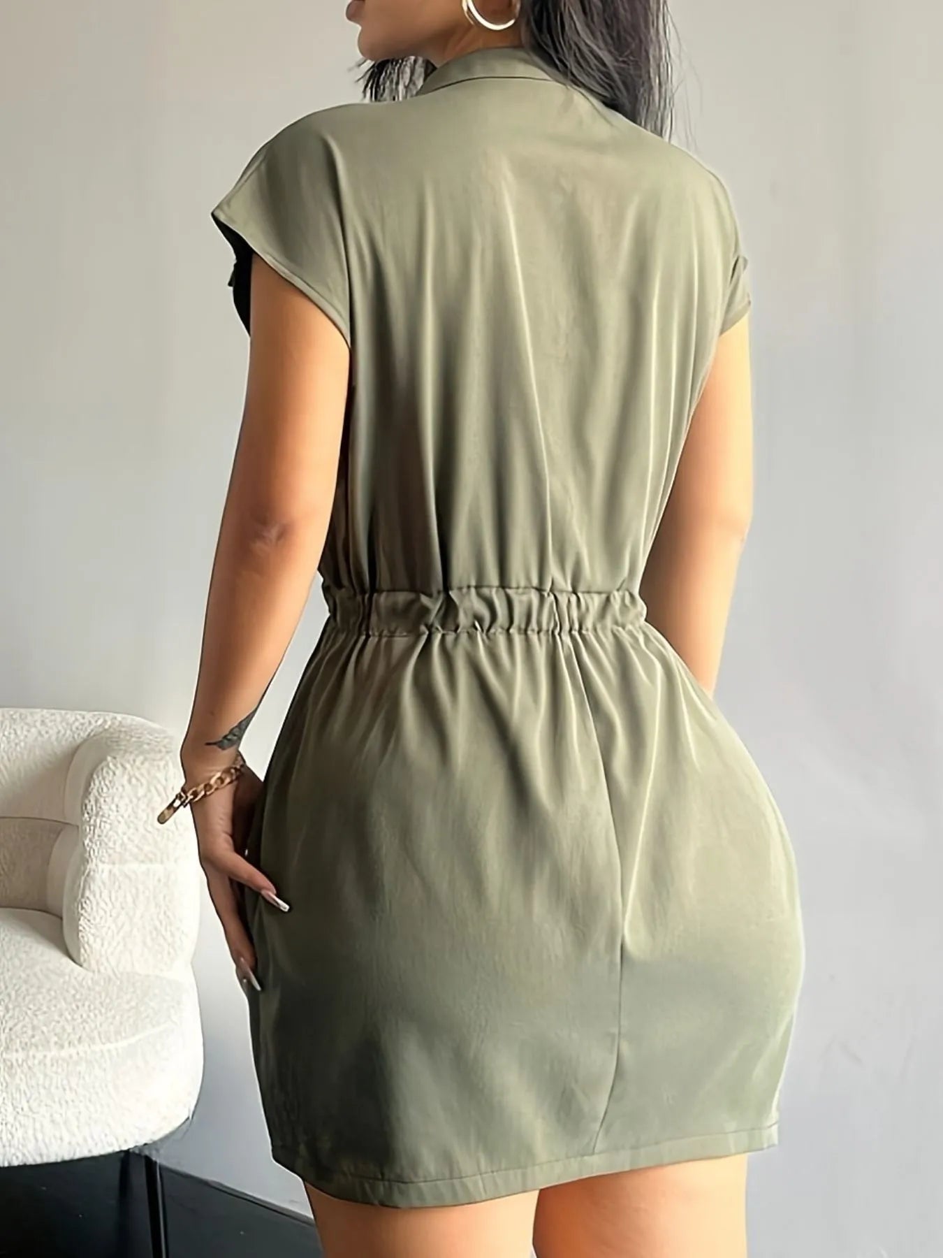 Zipper Front Short Sleeve Mini Dress - adritiX